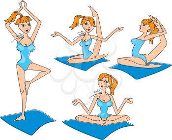 Funny girl cartoon  practicing yoga