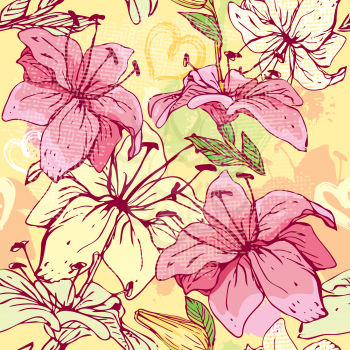 Floral Seamless Pattern with hand drawn flowers - tiger lilly 