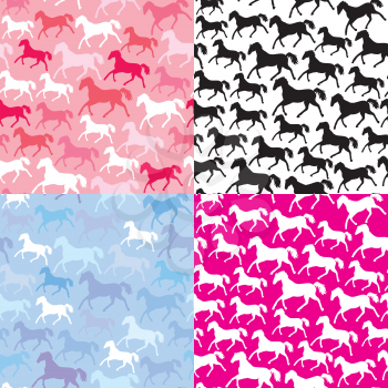 Set of seamless patterns with wild horses