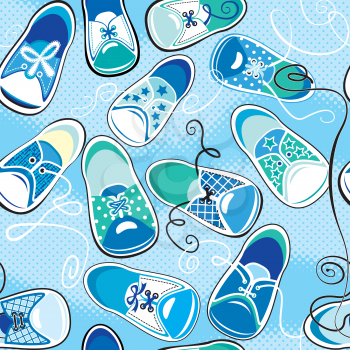 Seamless pattern - children gumshoes on blue background - design for boys