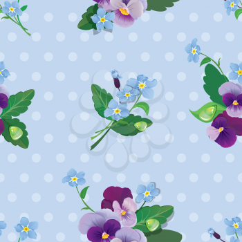 Seamless pattern with beautiful flowers - forget me not and pansy - floral  background.
