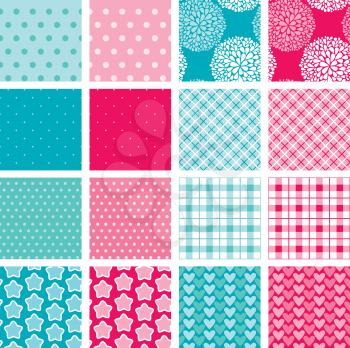 Set of fabric textures in pink and blue colors - seamless patterns for girls and boys