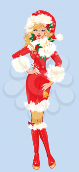 Blond Christmas Girl wearing Santa Claus suit