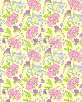 Seamless pattern with Realistic graphic flowers - gardenia and sweet pea - hand drawn background.
