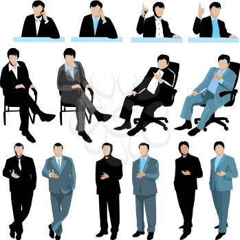 Set of business people silhouettes, isolated on white background. 2 variants of colors.
