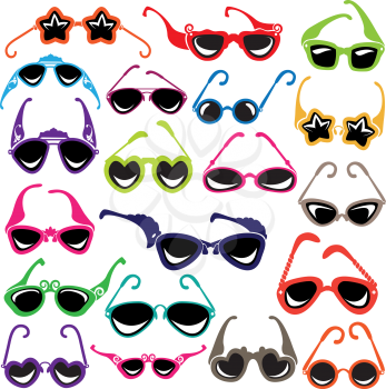 Colorful sunglasses icon set isolated on white background