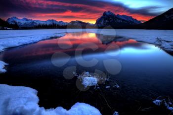 Sunset Mount Rundle Vermillion Lakes in Winter