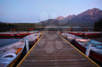 Morning view of Pyramid Lake in Jasper National Park
