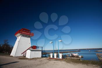 Lighthouse and marina at Hecla in Manitoba