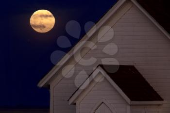 Full Super Moon over Country Church Canada