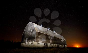Night Barn Star Trails Farm Scene Saskatchewan
