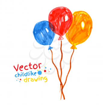 Felt pen childlike drawing of balloons. Vector illustration. isolated.