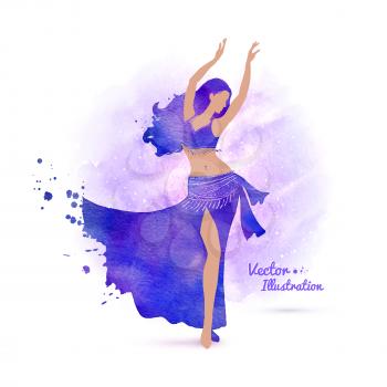 Belly dancer. Watercolor art. Vector illustration.