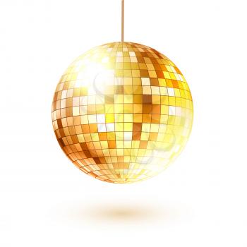 Golden disco ball. Vector illustration. Isolated.