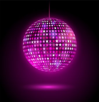 Glowing disco ball with stars. Vector illustration.