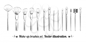 Makeup brushes kit. Hand drawn vector set. isolated on white.