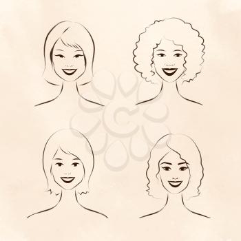 Human race women. Vector sketch.