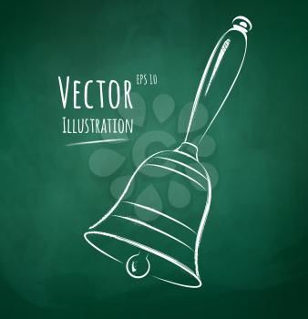 Chalkboard drawing of school bell. Vector illustration. Isolated.