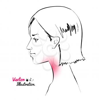 Young woman. Sore throat. Vector illustration.