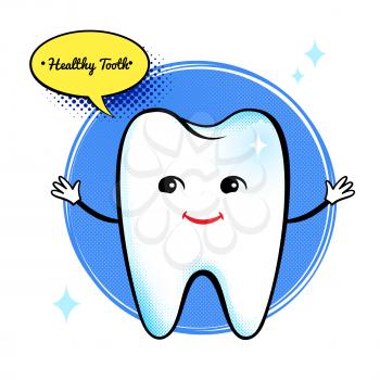 Cute healthy white tooth character. Vector illustration. Isolated.