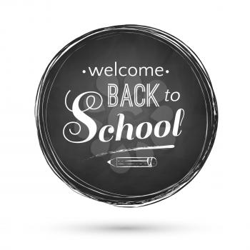 Back to school typographical banner with chalkboard texture. Vector illustration.