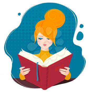 Girl reading a book. Vector illustration.