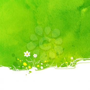 Summer vector background with flowers and watercolor texture.