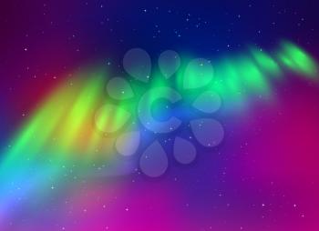 Vector illustration of northern lights background in green and purple colors.