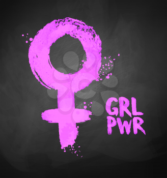 Chalked illustration of Female symbol and Girl Power lettering.