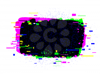 Vector illustration of brush strokes banner with glitch rgb magenta and green colors effect on white backgound.