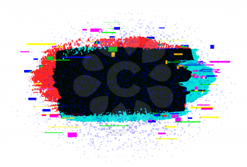 Vector illustration of brush strokes banner with glitch rgb red and cyan colors effect on white backgound.