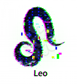 Vector illustration of Leo zodiac sign with grunge and glitch effect.