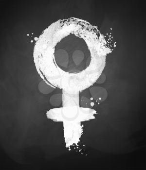 Vector chalked illustration of Woman symbol on blackboard background.