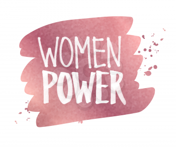 Vector illustration of Women Power slogan lettering on rose gold banner.