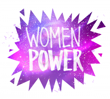 Vector illustration of Woman Power lettering on outer space prickly banner background.