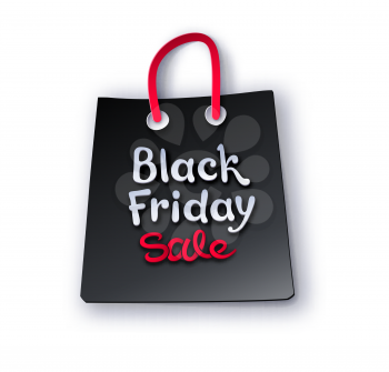 Vector  paper cut art style illustration of Black Friday sale shopping bag with shadow isolated on white background.