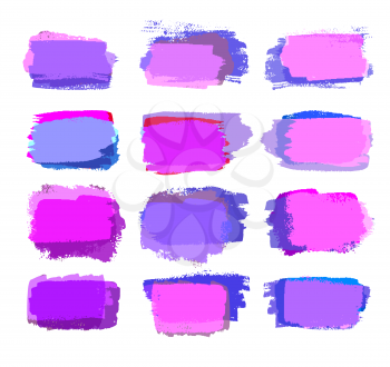 Vector grunge collection of violet and pink brush strokes.
