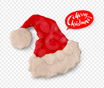Vector hand made plasticine figure of Santa hat with shadow isolated on transparency background.