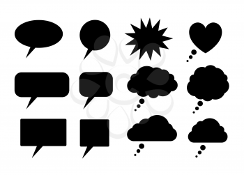 Vector set of black speech bubbles silhouettes isolated on white  background.