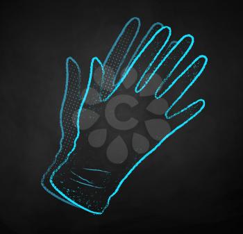 Vector color chalk drawn illustration of rubber gloves on black chalkboard background.