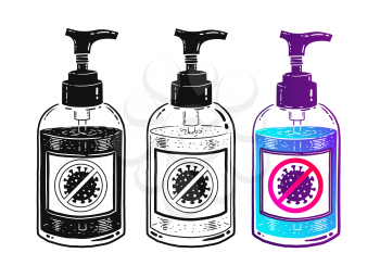 Vector illustration set of sanitizer bottles isolated on white background.