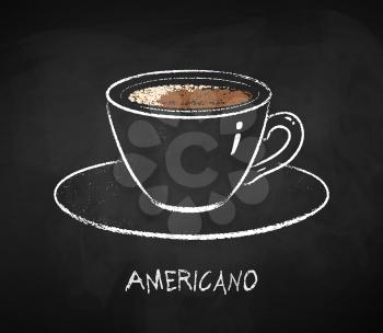 Americano coffee cup isolated on black chalkboard background. Vector chalk drawn sideview grunge illustration.