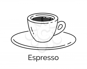 Vector minimalistic line art illustration of Espresso coffee cup isolated on white background.