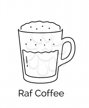 Vector minimalistic line art illustration of Raf coffee cup isolated on white background.