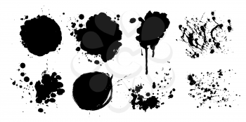 Collection of grunge vector hand drawn elements, banners and paint splashes isolated on white background.