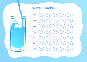 Vector template of water tracker with illustration of glass of water