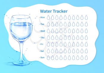 Vector template of water tracker with watercolor illustration of goblet with water.