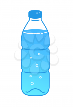 Vector illustration of plastic bottle of carbonated  water. Minimalistic icon isolated on white background.