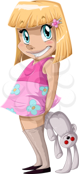 Royalty Free Clipart Image of a Young Girl with her Plush Rabbit