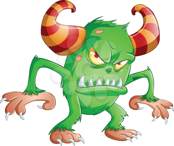 Royalty Free Clipart Image of a Scary Green Monster